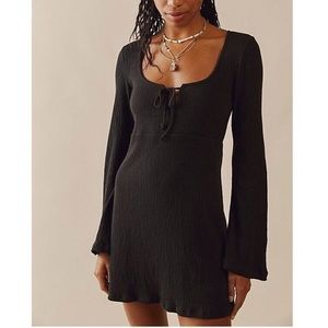 NWOT Free People Brynne Mini Dress Black FP Beach Ribbed Knit Sweater